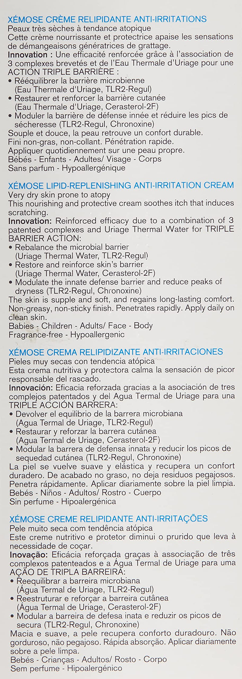 [Australia] - Uriage Xemose Lipid-Replenishing Anti-Irritation Cream, 200 ml 