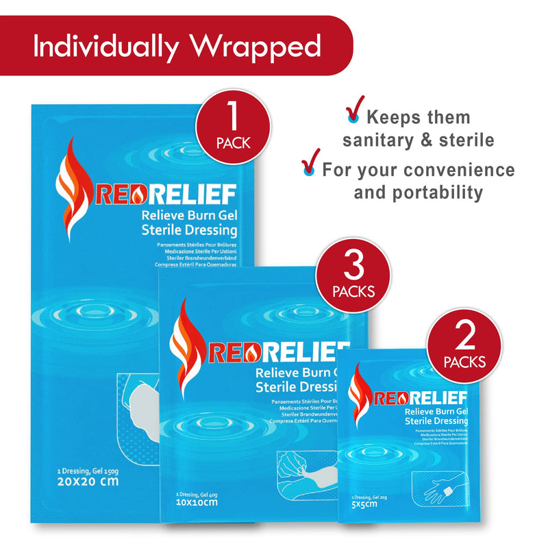 [Australia] - Pack of 6 RedRelief Emergency Assorted Burn Dressings - Cools, soothes and relieves Pain 