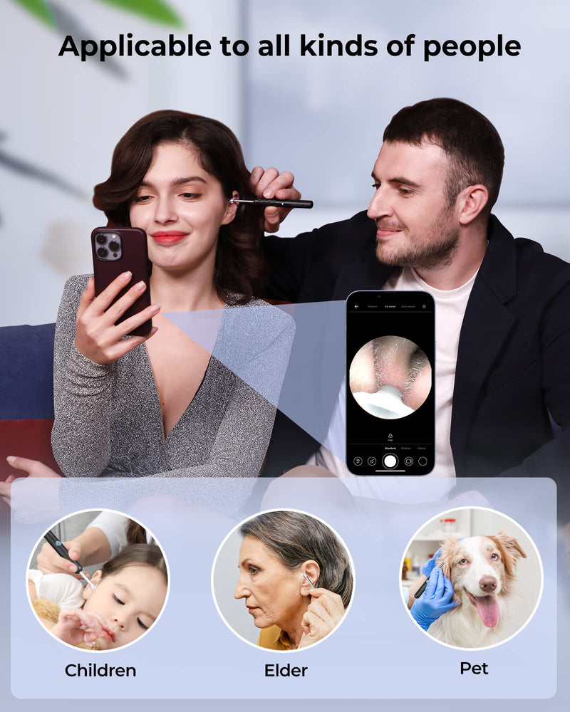 [Australia] - BEBIRD® R1 Ear Wax Removal Tool with Otoscope 1080P, Ear Cleaner with 2 Sprial Silicone Ear Scoops, Ear Camera with 6 LED Light for Ear Cleaning, Compatible with iOS, Andriod, Black 1 Count (Pack of 1) 