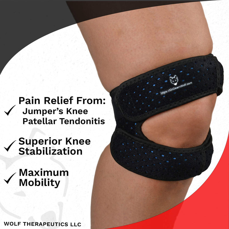 [Australia] - Dr. Wolf Dual Knee Strap For Patellar Tendon Support – Pain Relief Band For Jumper’s Knee, Basketball, Running, Tendonitis, Patellofemoral, Chondromalacia Patellae - Adjustable Neoprene Brace 