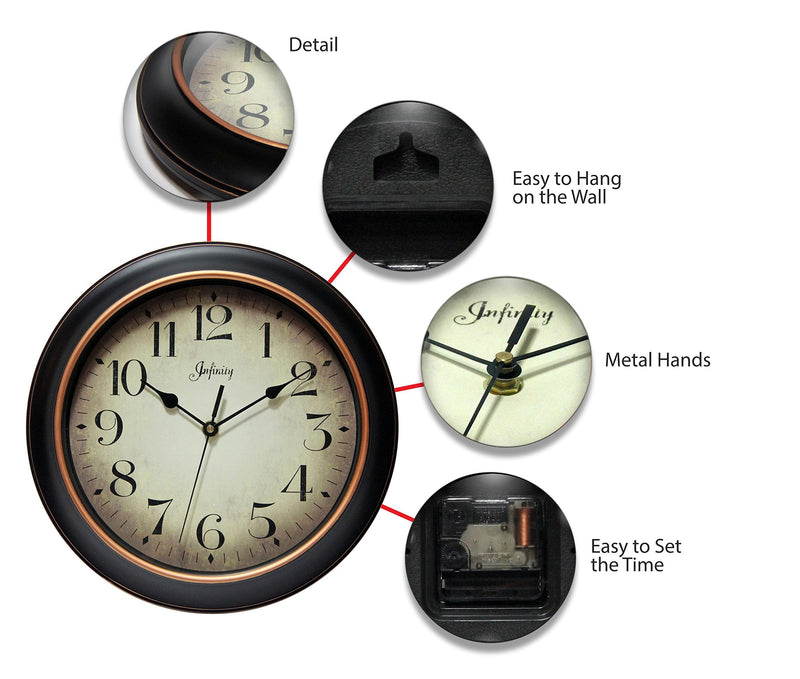 [Australia] - Infinity Instruments 14877BG-2732 Precedent Silent Sweep 12 inch Wall Clock Traditional 
