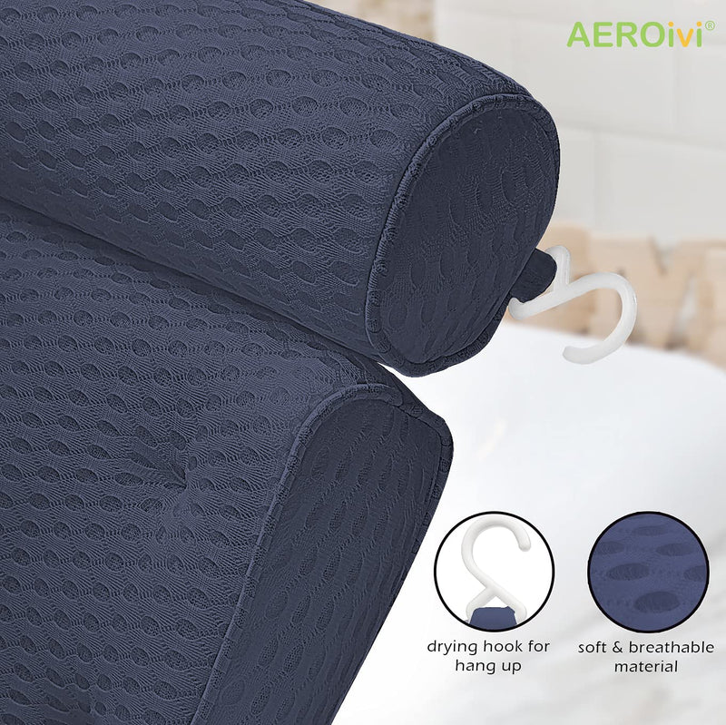 [Australia] - AEROiVi Bathtub Pillow Headrest Bath Pillows for Tub Neck and Back Support with Non Slip Suction Cups Spa Bath Cushion Dark Blue denim 