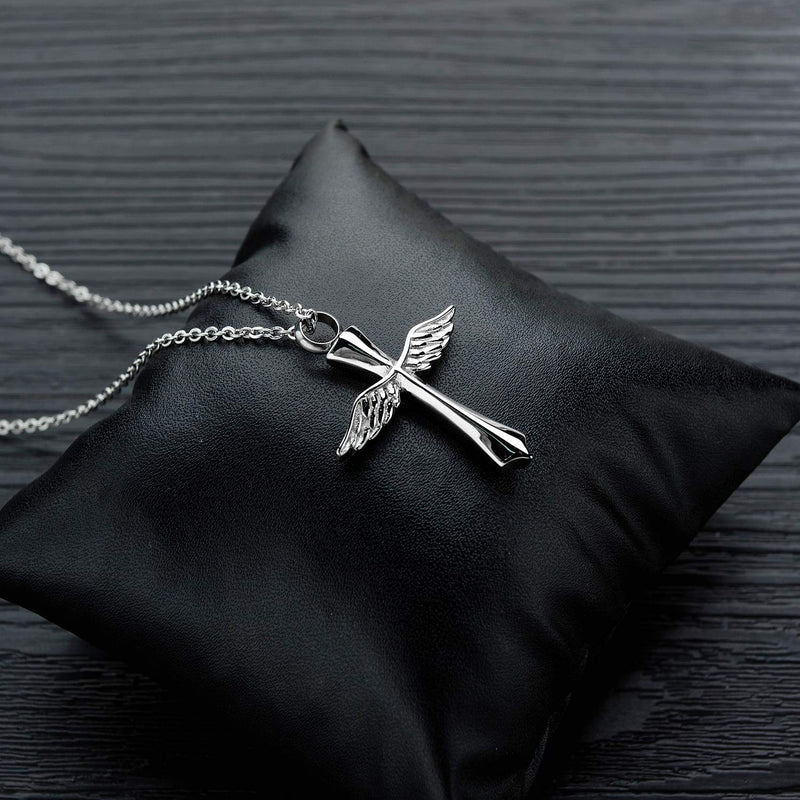 [Australia] - Felicelia Cremation Jewelry Stainless Steel Angel Wings Cross Pendant Urn Necklace for Ashes Keepsake Memorial Gift 