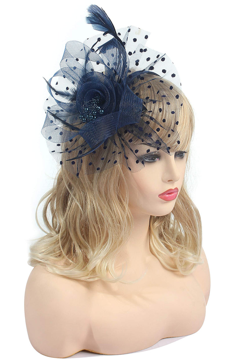[Australia] - Myjoyday Fascinators for Women Derby Headband Wedding Tea Party Hats Hair Clip for Girls 009-navy Blue 