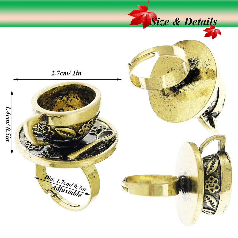 [Australia] - RechicGu Vintage Fairytale 3D Tea Cup Saucer Ring Party Fairy Tale Hatter Wonderland Cosplay Fancy Dress Antique Gold 