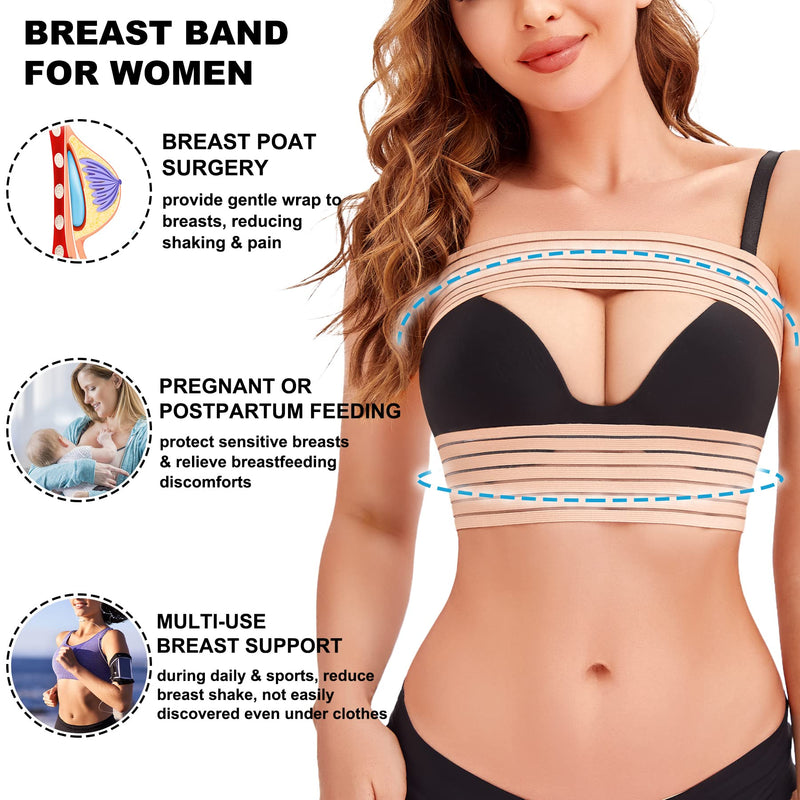 [Australia] - SCARBORO Breast Bands for Women Post Surgery Breast Implant Stabilizer Band Compression Breast Augmentation and Reduction Strap Medical Chest Support Band for Large Breast Exercise XS-Small Beige 