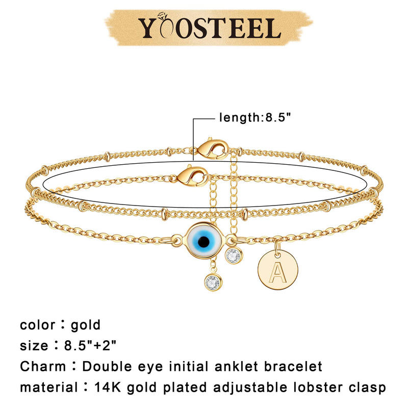 [Australia] - Yoosteel Evil Eye Ankle Bracelets for Women, 14K Gold Plated Dainty Disc Letter Initial Ankle Bracelets Layered Anklet Evil Eye Ankle Bracelets for Women Beach Jewelry Gifts A 