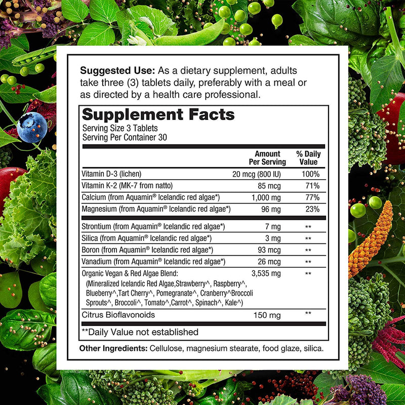 [Australia] - PlantFusion Vegan Calcium, Premium Plant Based Calcium (1000mg) Sourced from Icelandic Red Algae, Plus Magnesium, D3, K2, and Boron, 90 Vegan Tablets 