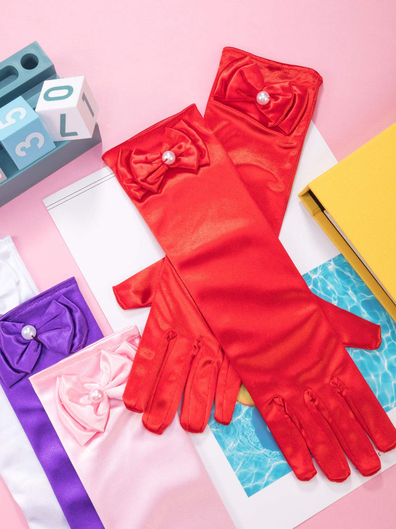 [Australia] - 9 Pairs Girls Satin Gloves Bowknot Gloves Princess Gloves for Kids Party, Wedding, Formal Pageant, Ages 3T to 8 Years, Color 3, Small 