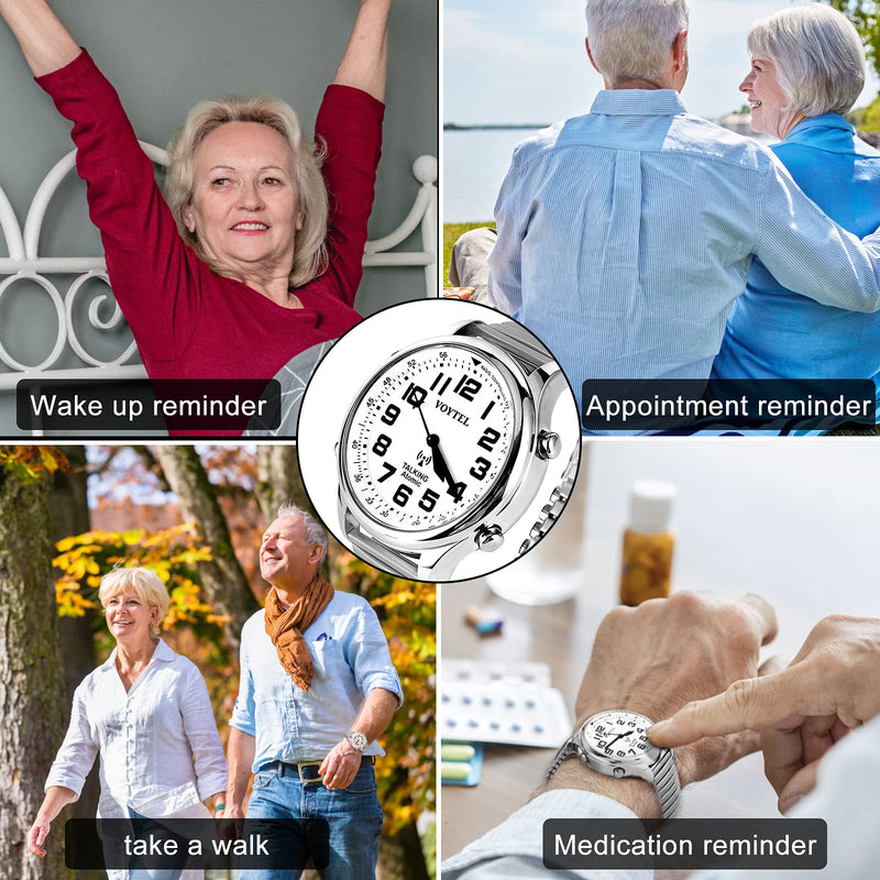 [Australia] - MAUJOY Quality Clear and Loud American Human Voice Atomic English Talking Watch Speaks The Time, Date or Alarm time for Elderly, Impaired Sight or Blind. White Face-Black Numbers 113 