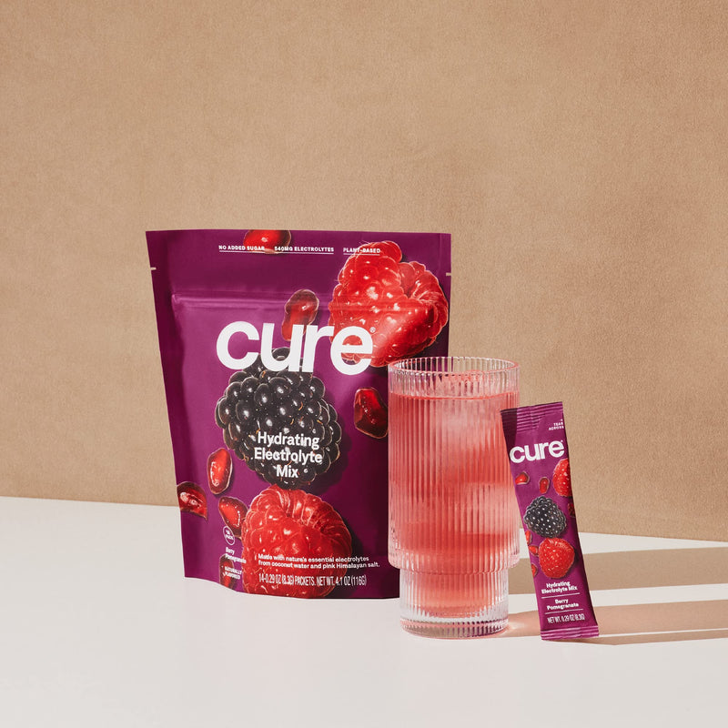 [Australia] - Cure Hydrating Electrolyte Mix | Electrolyte Powder for Dehydration Relief | Made with Coconut Water | No Added Sugar | Vegan | Paleo Friendly | Pouch of 14 Hydration Packets - Berry Pomegranate Flavor 0.29 Ounce (Pack of 14) 