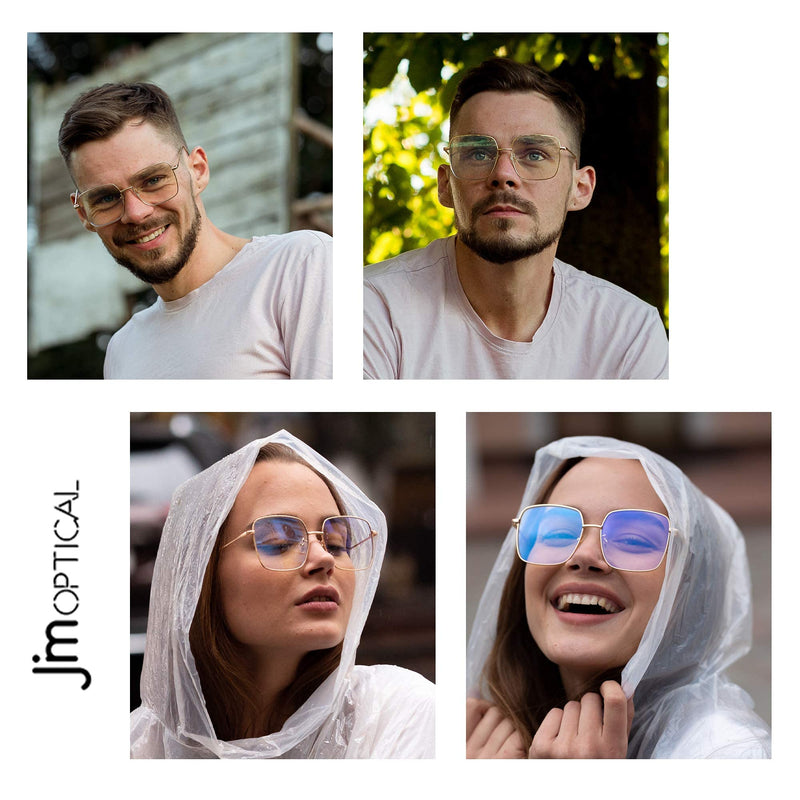 [Australia] - JM Blue Light Blocking Gaming Glasses Square UV400 Protection Metal Optical Computer Eyeglasses Anti Glare Eye Strain Men Women Gold 