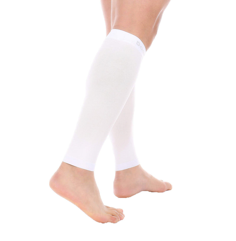 [Australia] - Doc Miller Calf Compression Sleeve Men and Women - 20-30mmHg Shin Splint Compression Sleeve Recover Varicose Veins, Torn Calf and Pain Relief - 1 Pair Calf Sleeves White Color - Large Size 