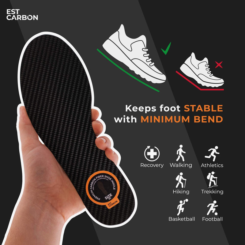 [Australia] - Carbon Fiber Insole, 1Piece, Shoe Insert, Rigid - Strong, Orthotic Shoe Stiffener Insert for Foot Arthritis, Turf Toe, Hallux Rigidus, Mortons Toe – Hiking and Sports 240mm EU37 9.45 Inch, Should Fit Women's Size 7.5, Men's 6.5 