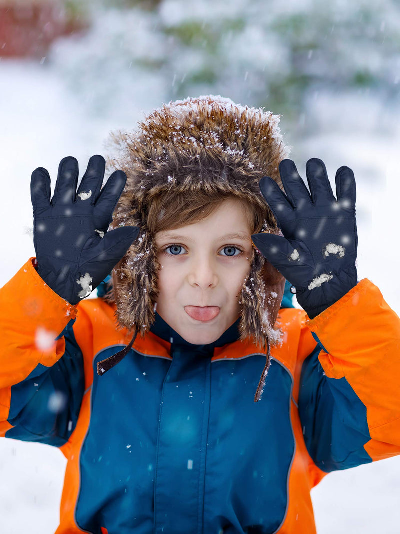 [Australia] - 2 Pairs Kids Winter Gloves Waterproof Ski Gloves Child Snow Warm Gloves Mittens Black, Navy Blue 4-7 Years 