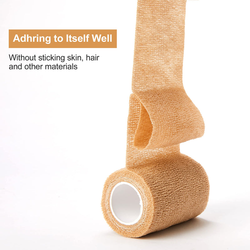 [Australia] - Cohesive Bandages 5cm x 4.5m, 12 Pack of Self Adhesive Bandage Tape Vet Wrap for First Aid, Sports Protection and Wrist, Ankle Sprains & Swelling Beige 