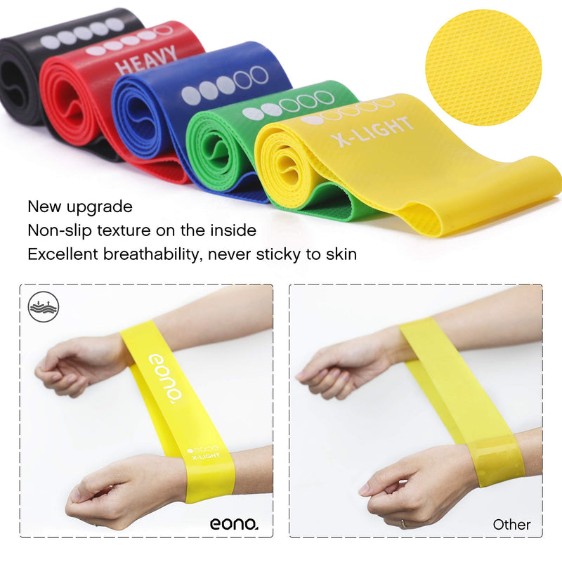 [Australia] - Amazon Brand - Eono - Anti-Slip Resistance Loop Bands Anti-Rolling Workout Bands for Women Set of 5 Exercise Bands for Home Gym Yoga 