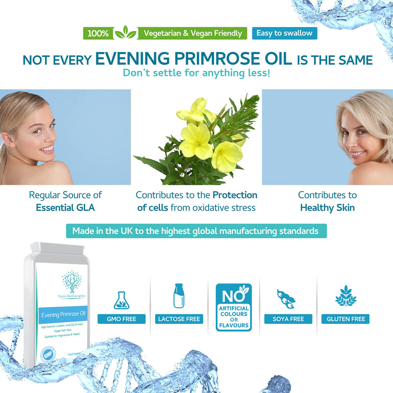 [Australia] - Evening Primrose Oil 1000mg 90 Capsules - Cold Pressed - High GLA Formulation with Vitamin E - No GMOs - UK Made Vegan Soft Gels 