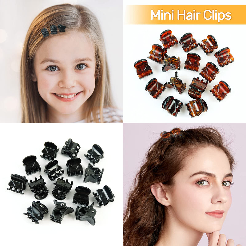 [Australia] - Hanyousheng Mini Claw Clips, 30pcs Mini Hair Claws, Small Hair Claw Clips, Non slip Hair Clip, Mini Hair Clips for Girls and Women with Storage Bags (Black and Brown) 30 Count (Pack of 1) 