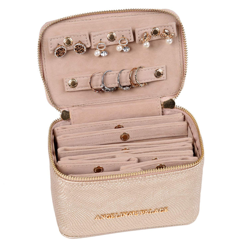 [Australia] - Angelina's Palace Snakeskin Pattern Jewelry Organizer Case Bridesmaid Gifts Travel Bag Vegan Leather Box for Necklace Earring Bracelet Ring(Champagne) Champagne 