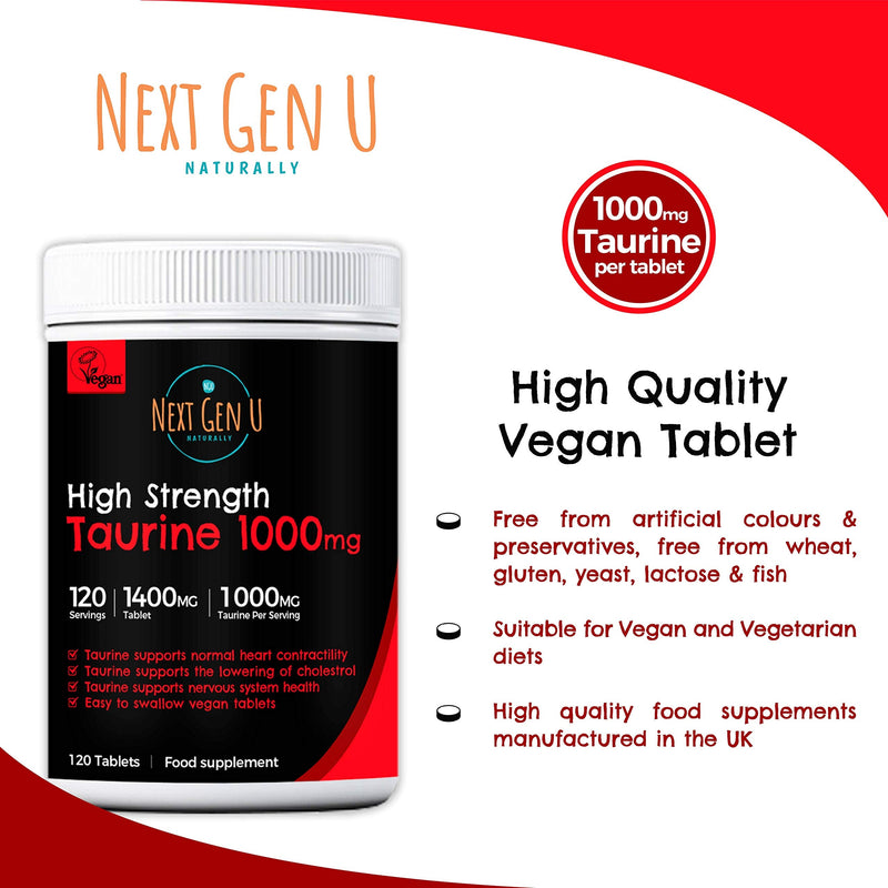 [Australia] - Taurine 1000mg Tablets – 120 High Strength Vegan Taurine Tablets | Promote Optimal Absorption and Assimilation | Supports Nervous System & Visual Functions | Additives Gluten Free 