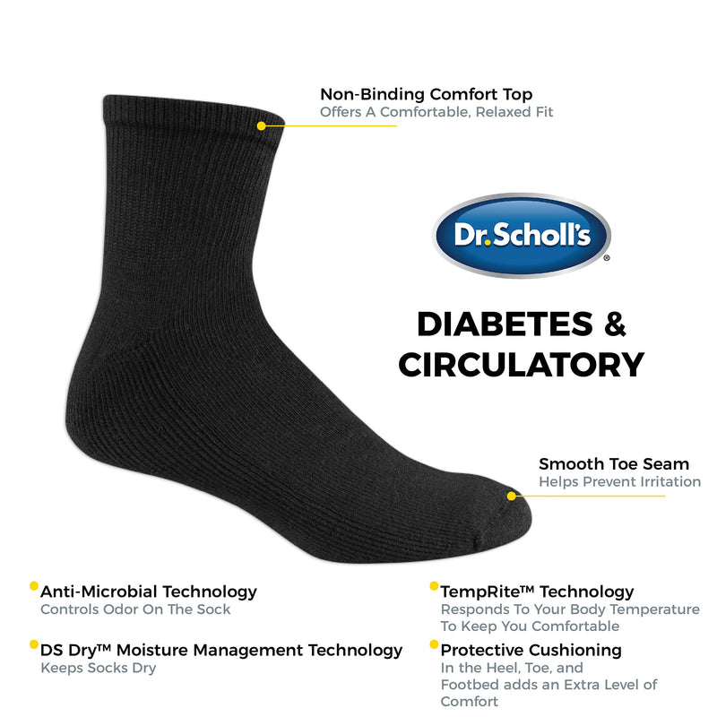 [Australia] - Dr. Scholl's Men's 4 Pack Diabetic and Circulatory Non Binding Ankle Socks, Black, Shoe Size: 7-12 