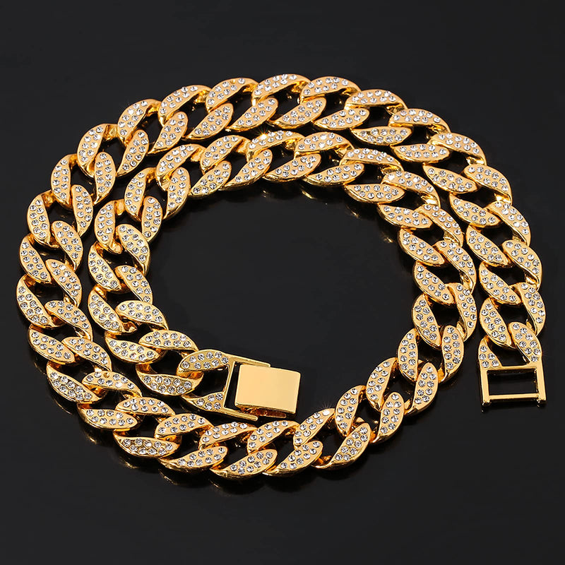 [Australia] - JLCCKJJS 15mm Cuban Link Chain For Men, Rhinestone Women Unisex Bracelet Big Jewelry For Boy 18 20 22 24 Inch Bling Iced Out With Rhinestones Rapper Hip Hop Lovers Necklace Costume Fashion Accessories 18.0 Inches 