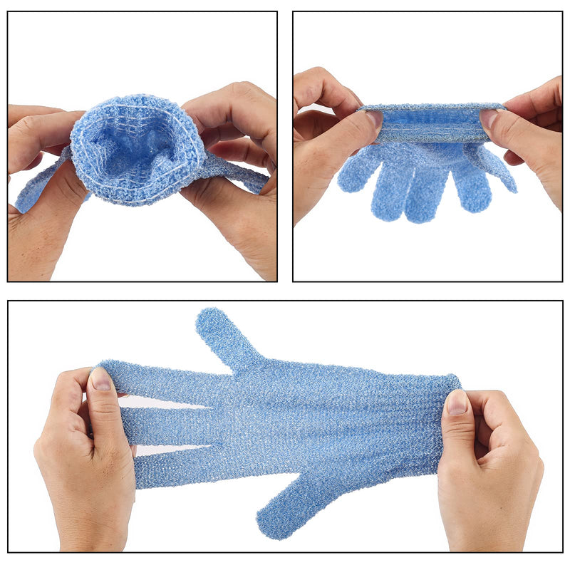 [Australia] - 1 Pair Exfoliating Gloves, Exfoliating Body Scrub Exfoliator Glove, Exfoliating Mitt, Body Exfoliator Hand Mitten, Body Scrubber Bath Gloves Scrubs for Shower, Spa, Massage, Dead Skin Cell Remover 1 Pair: Blue 