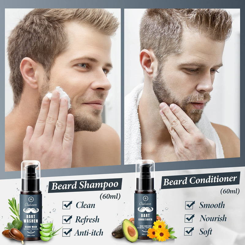 [Australia] - Beard Grooming Kit for Men, 10 in 1 Beard Trimming Gift Set with Beard Shampoo, Beard Conditioner, Beard Oil, Balm, Beard Comb,Brush, Scissors, Beard Shaper and Storage Bag -Mens Beard Growth Care Set 