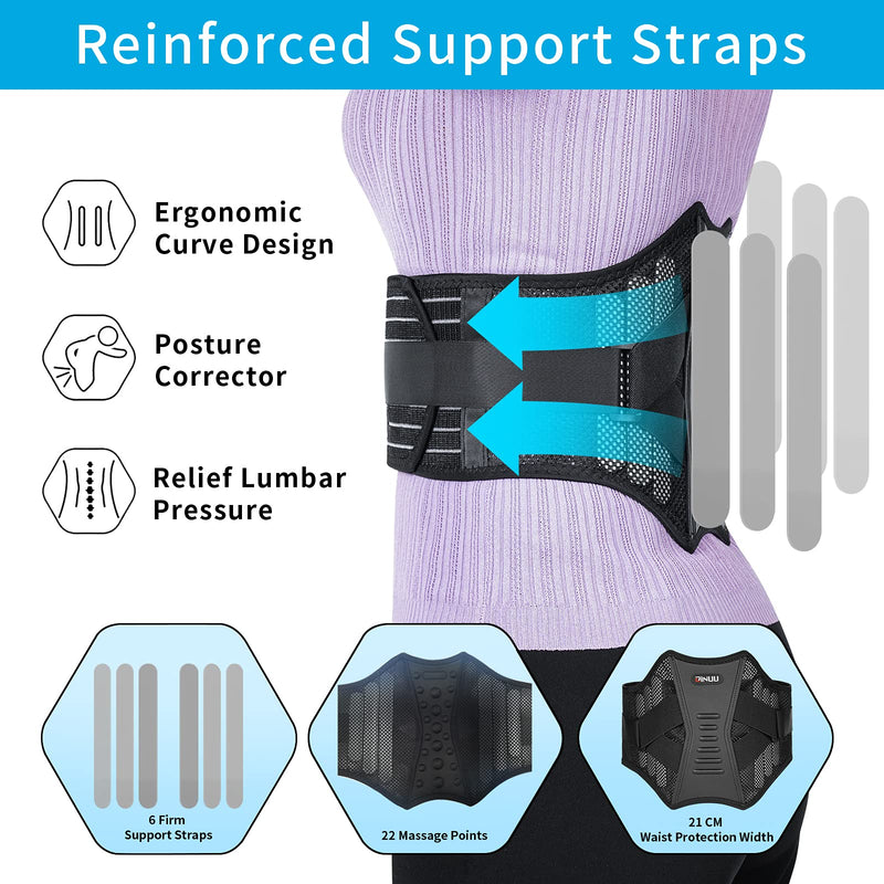 [Australia] - Lower Back Support Belt, ZINUU Back Support Brace with 6 Support Plates, Adjustable Breathable Lumbar Support Brace Back Pain Relief Waist Belt for Men Women Father Gifts( Universal, Waist 70-130cm) 