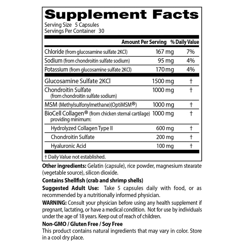 [Australia] - Doctor's Best Glucosamine Chondroitin MSM + Hyaluronic Acid with OptiMSM Featuring Biocell Collagen, Joint Support, Non-GMO, Gluten Free, Soy Free, 150 Caps 