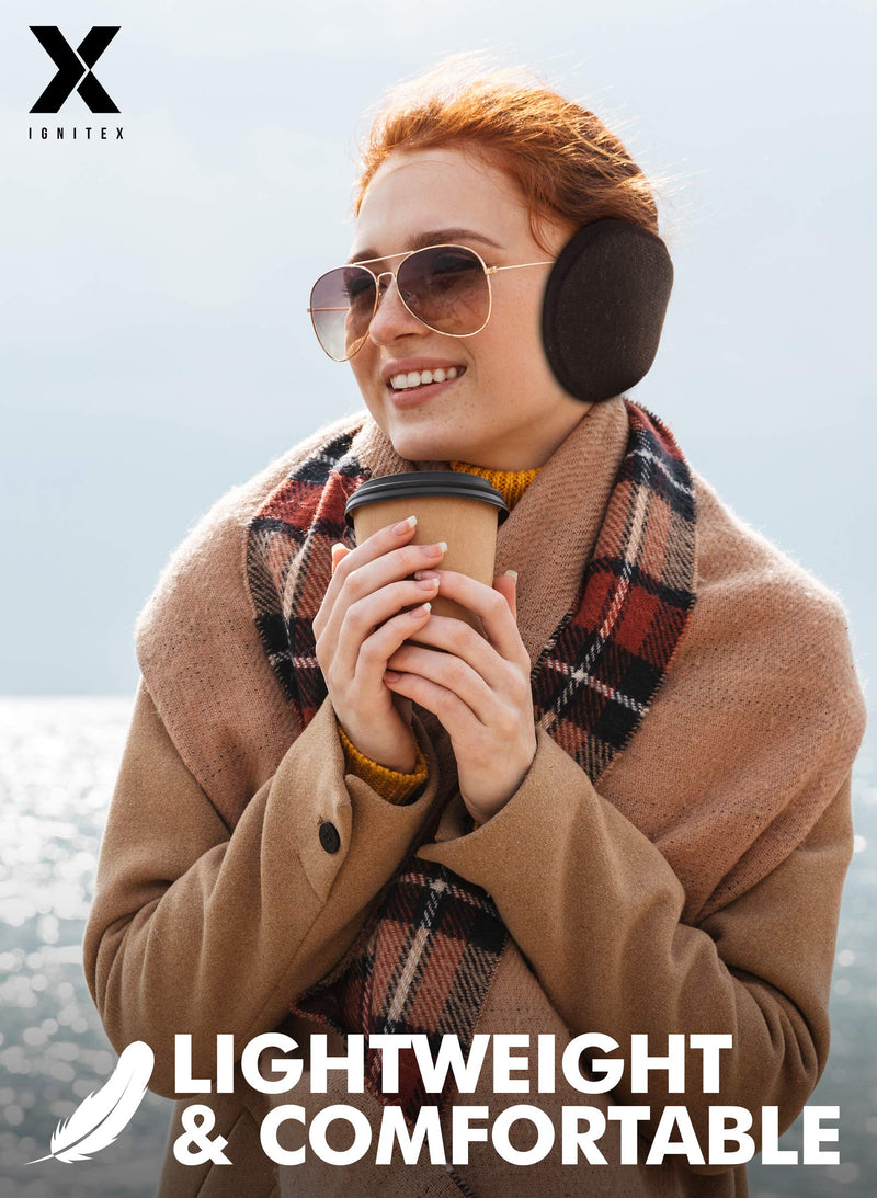 [Australia] - Ear Muffs for Men & Women - Winter Ear Warmers Behind the Head Style - Soft Fleece Black Earmuffs/Covers for Cold Weather 