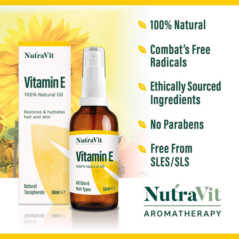 [Australia] - NutraVit - Vitamin E Oil | 100% Natural Vitamin E Oil - 50ml - 1,333 IU/ml - Vitamin E Oil For Hair, Skin, Face, Stretch Marks & Cuticles - Natural, Vegan, Hexane Free, Cruelty Free & Non-GMO 