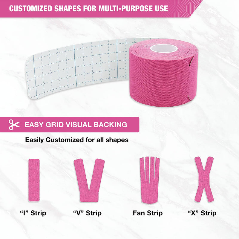 [Australia] - EVERLIT [4-Pack] Pre-Cut Elastic Cotton Kinesiology Therapeutic Athletic Sports Tape, for Pain Relief and Support, 80 Precut 10” Strips (Pink) Pink 