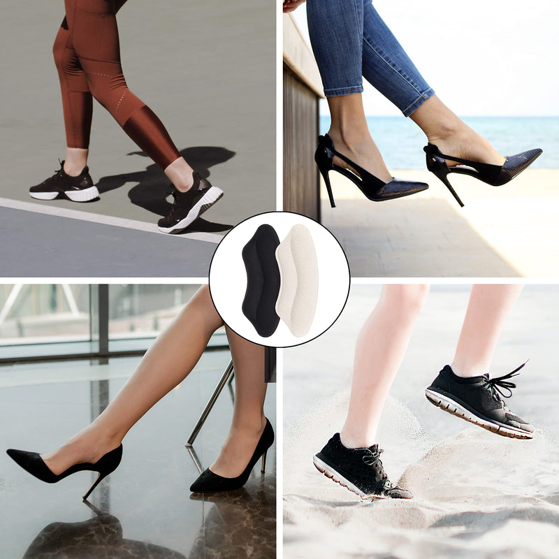 [Australia] - ZORRA 4 Pairs Heel Grips Heel Protectors, Sponge Heel Cushion Pads, Self-Adhesive Heel Grips for Ladies, Heel Grips for Kids Shoes (Black, Beige) 