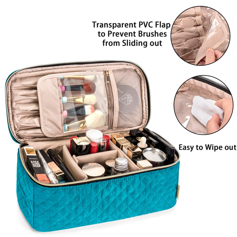 [Australia] - Teamoy Travel Makeup Brush Bag, Cosmetic Case for Makeup Brushes and Cosmetic Essentials with Transparent Zipper Pocket and Inner Divider, Teal(BAG ONLY) L 