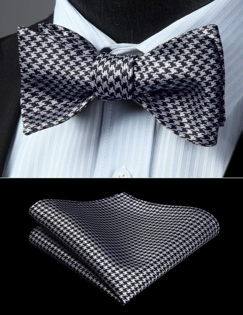 [Australia] - HISDERN men's formal Cummerbund with bow tie and pocket square adjustable suit wedding party suit Silver&black One Size 