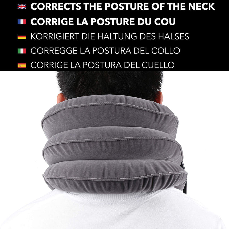 [Australia] - TAKIT Cervical Neck Traction Device for Head & Shoulder Pain - Grey - Inflatable Neck Pillow/Cervical Traction Pillow - with Adjustable Size, Bigger Pump, Durable 