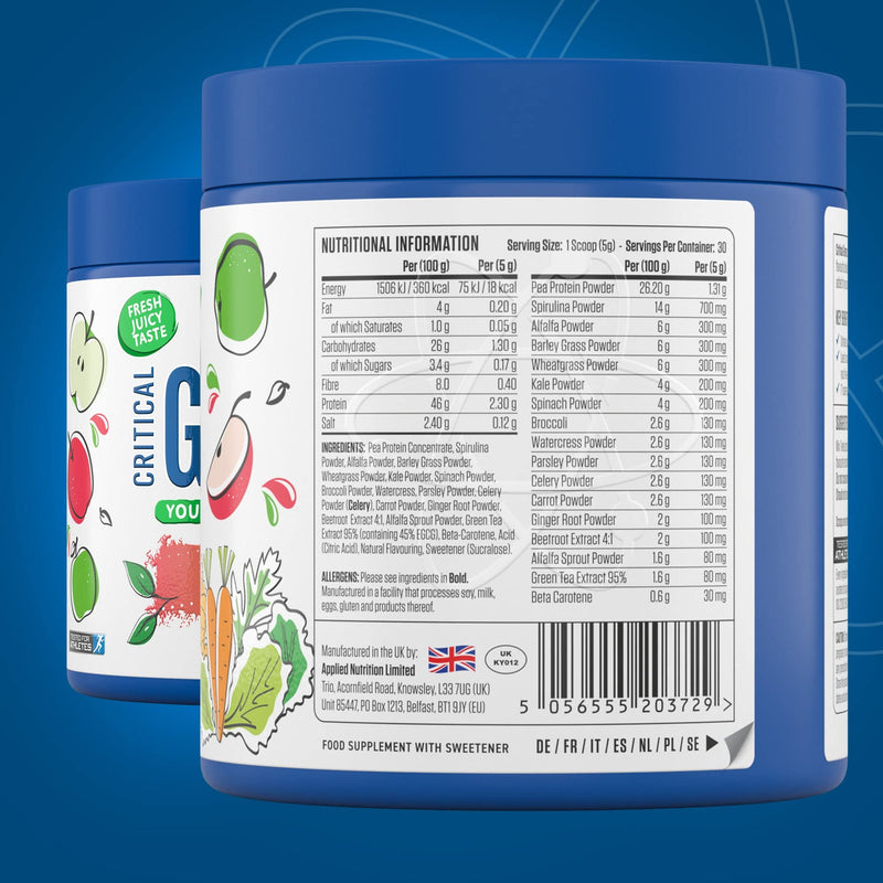 [Australia] - Applied Nutrition Critical Greens - Super Greens Powder, Boost Your Immune System with Superfood Nutrients, Vegan (150g - 30 Servings) (Apple Burst) Apple Burst 150 g (Pack of 1) 