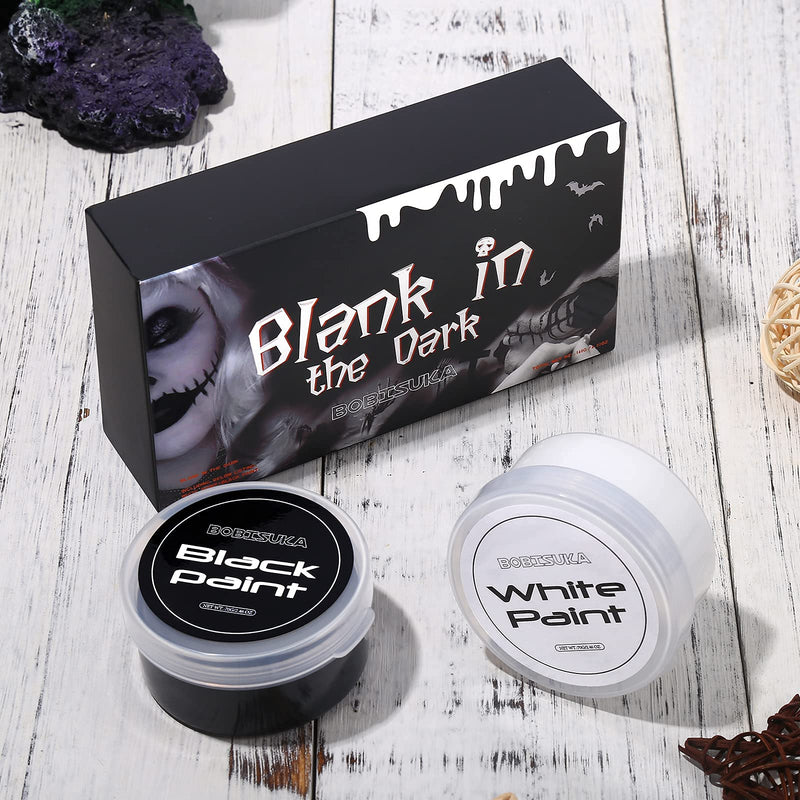 [Australia] - BOBISUKA Halloween Cosplay SFX Makeup Black + White Face Body Paint Special Effects Makeup Kit Dress Up Non Toxic Face Painting Kits for Adult Full Coverage Facepaint Fx Make Up 