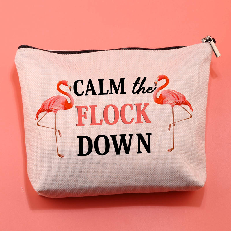 [Australia] - LEVLO Funny Flamingo Gift Calm The Flock Down Flamingo Cosmetic Bag Fun Flamingo Party Gift Flamingo Lover Gift (CALM THE FLOCK DOWN) 
