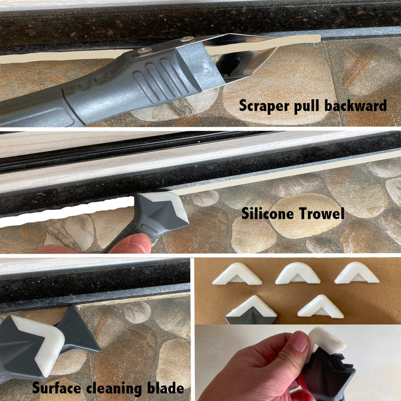 [Australia] - YOBZUO 3 in 1 Silicone Caulking Tools（stainless steelhead）, Sealant Finishing Tool Grout Scraper, Reuse and Replace 5 Silicone Pads, Great Tools for Kitchen Bathroom Window, Sink Joint 