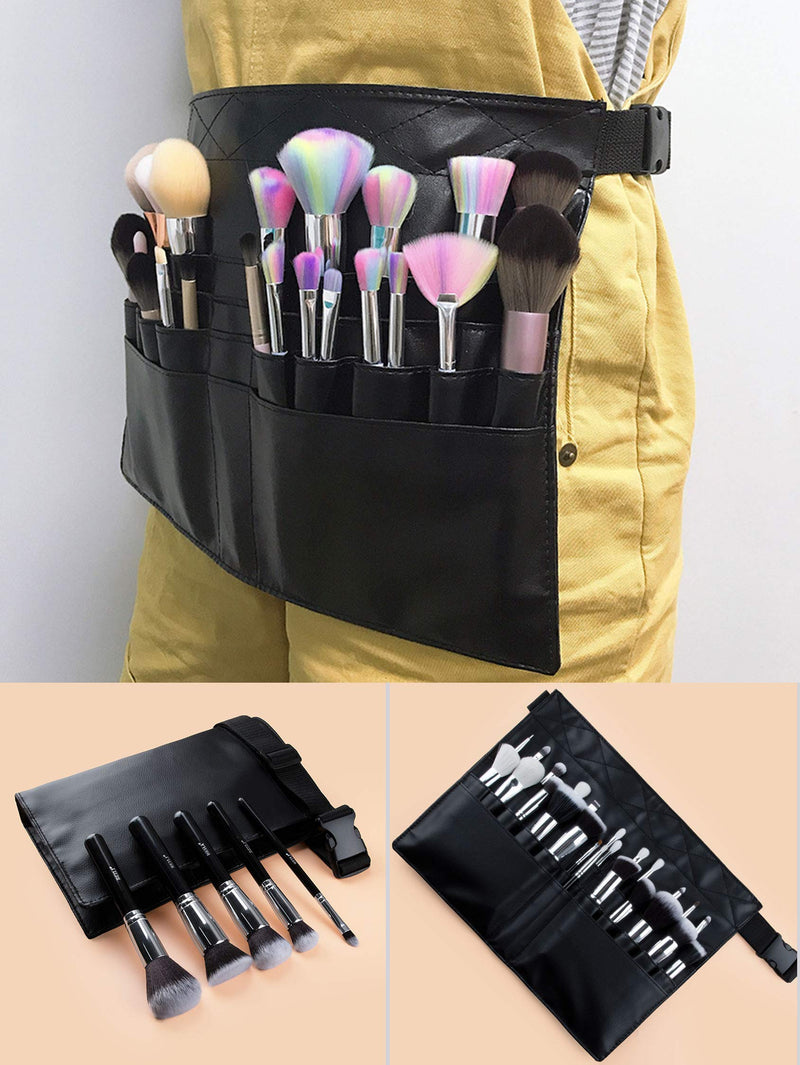[Australia] - Goldwheat Makeup Brush Waist Bag Cosmetic Kit Barber Tool Bag Make-up Artist Pouch with Adjustable Belt Black 