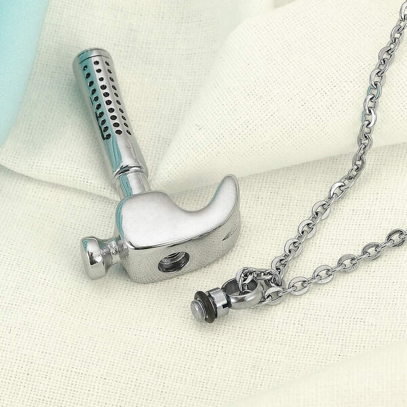 [Australia] - LuxglitterLin Hammer Construction Tool Urn Necklace for Ashes Laborer Cremation Keepsake Memorial Pendant Jewelry Dad Grandma Mom Sister 