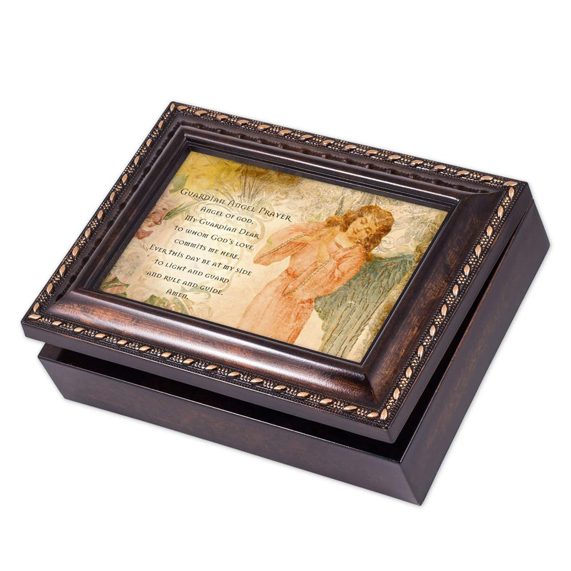 [Australia] - Cottage Garden Guardian Angel Prayer Be at My Side Burlwood Rope Trim Jewelry Music Box Plays Canon in D 