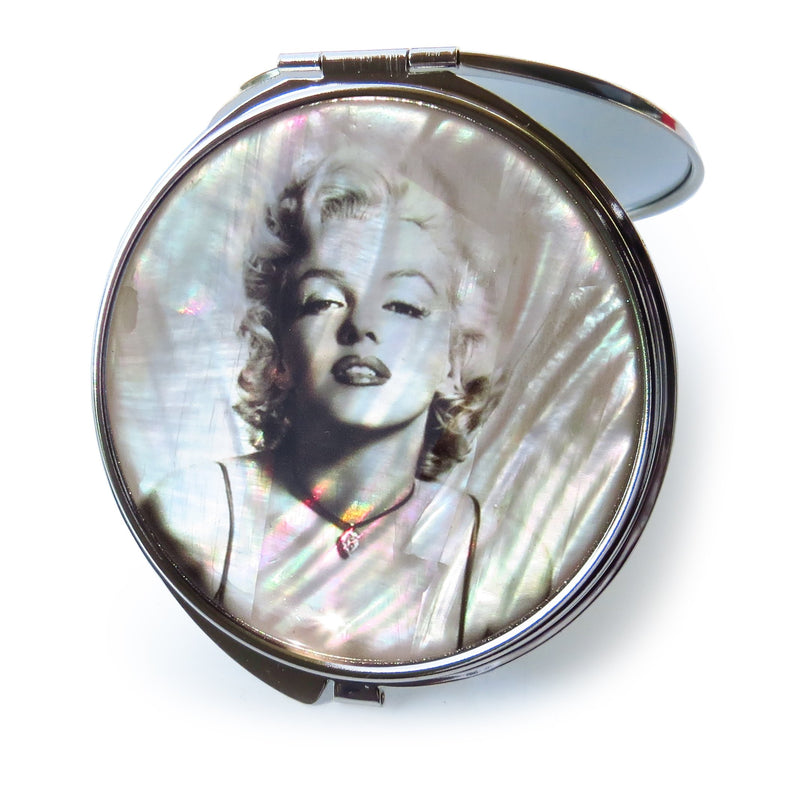 [Australia] - MADDesign Marilyn Monroe Makeup Mirror Mother of Pearl Metal Dual Compact Folding Magnify Gray Grey 