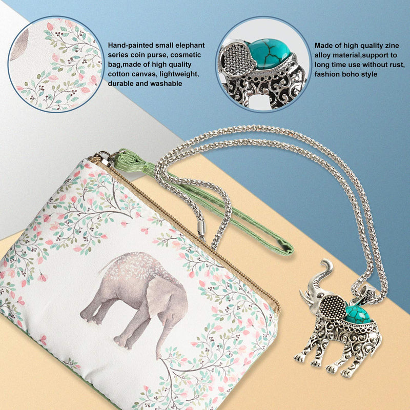 [Australia] - Elephant Jewelry Sets for Women Girls,Vintage Silver Ethnic Tribal Elephant Jewelry with Elephant Makeup Bag for Elephant Lover Gift 