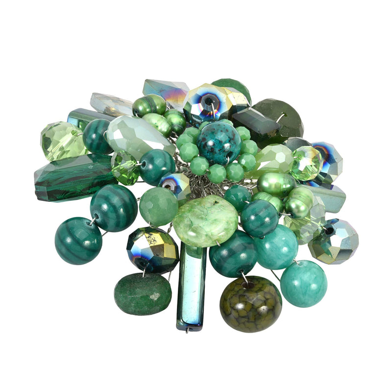 [Australia] - Green Fusion Cultured Freshwater Green Pearl & Simulated Aventurine & Fashion Crystal Floral Pin or Brooch 