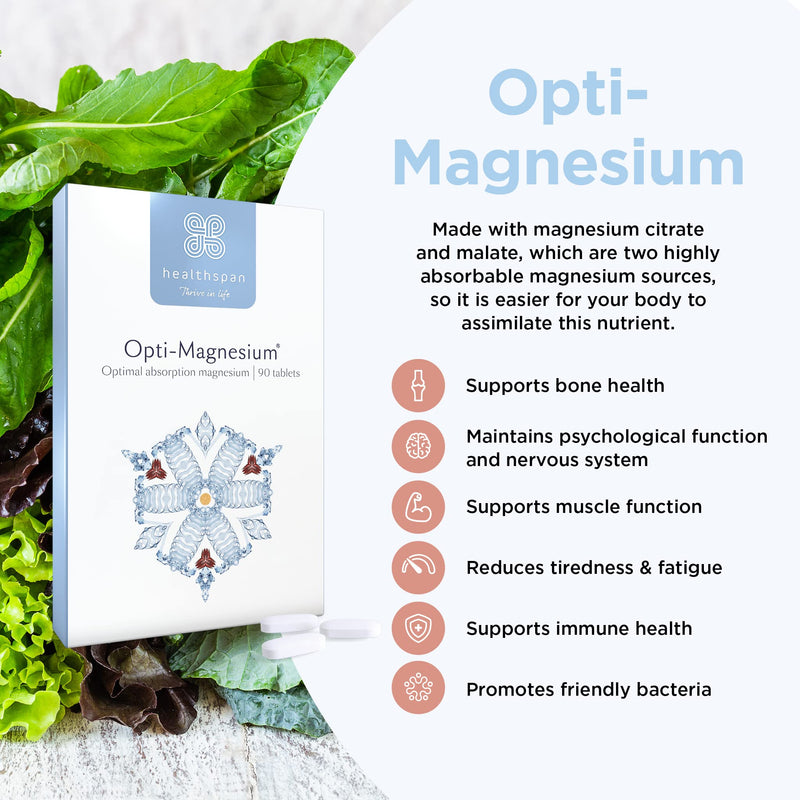 [Australia] - Healthspan Opti-Magnesium | 90 Tablets | for Bone & Muscle Support | Maintains Psychological Function and Nervous System | Easily Absorbed | Added Vitamin D3 | Inulin | Vegetarian 