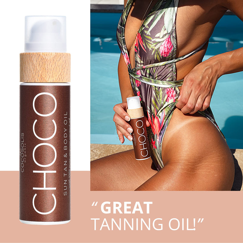 [Australia] - COCOSOLIS Choco Suntan & Body Oil - Organic Tanning Bed Lotion - Deep Chocolate Tan - Tanning Accelerator for Indoor Tanning Beds (110 Milliliters) 